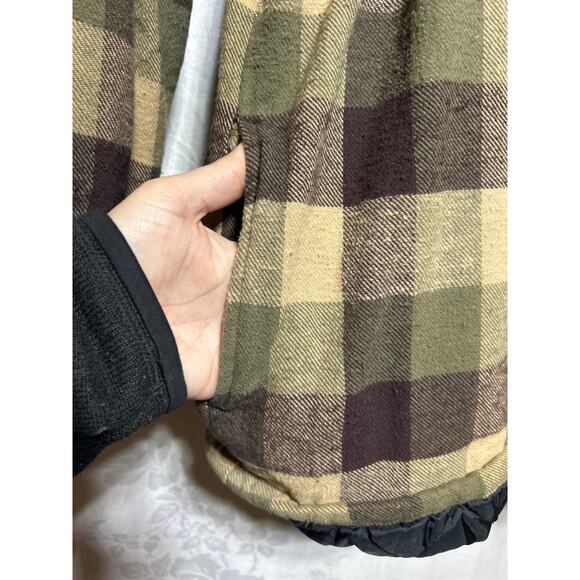 VTG Falls Creek Shacket 2X Brown Green Plaid Flannel Shirt Jacket Quilt Lined - Picture 3 of 11